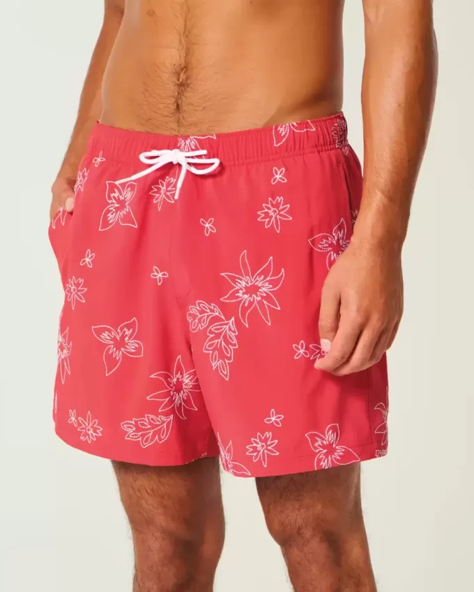 Mid-Thigh Embroidered Volley Swim Trunks
