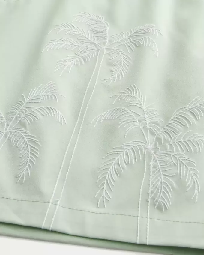 Mid-Thigh Embroidered Volley Swim Trunks