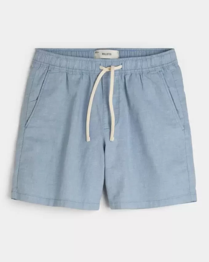 Mid-Thigh Linen-Blend Pull-On Shorts