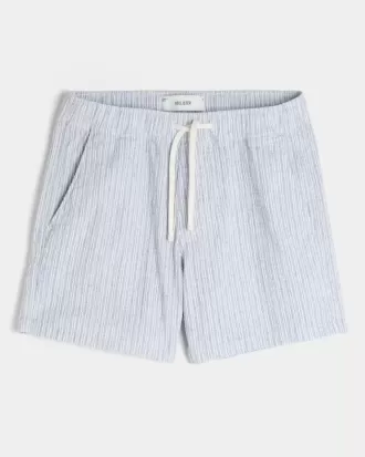 Mid-Thigh Linen-Blend Seersucker Shorts