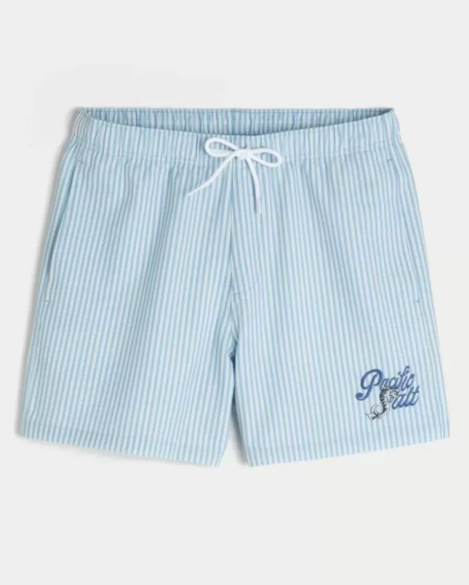 Mid-Thigh Seersucker Volley Swim Shorts