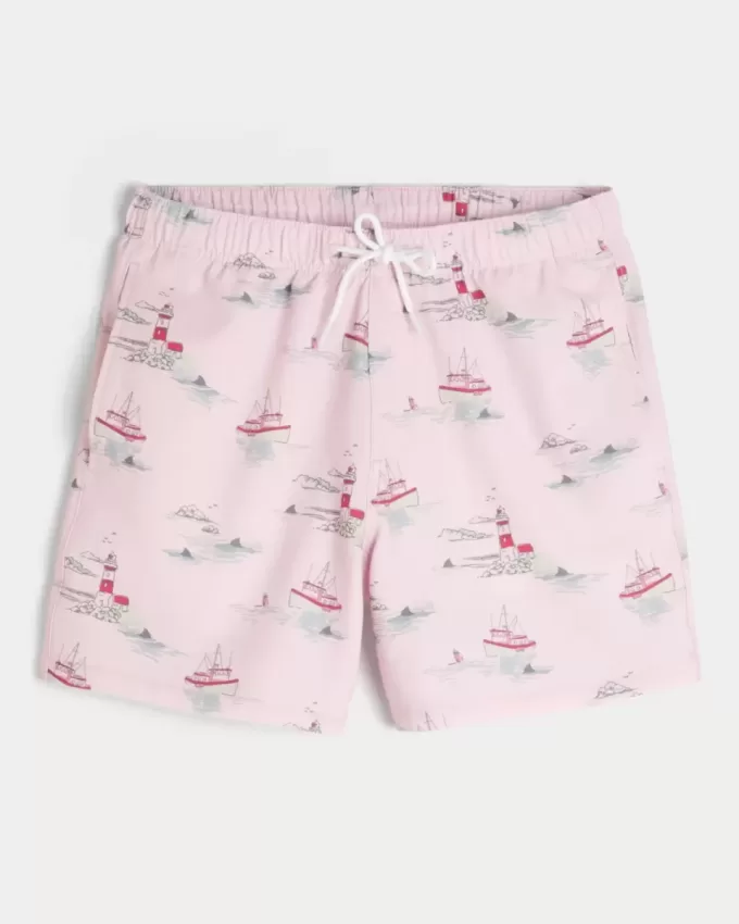 Mid-Thigh Seersucker Volley Swim Trunks