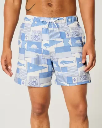 Mid-Thigh Seersucker Volley Swim Trunks
