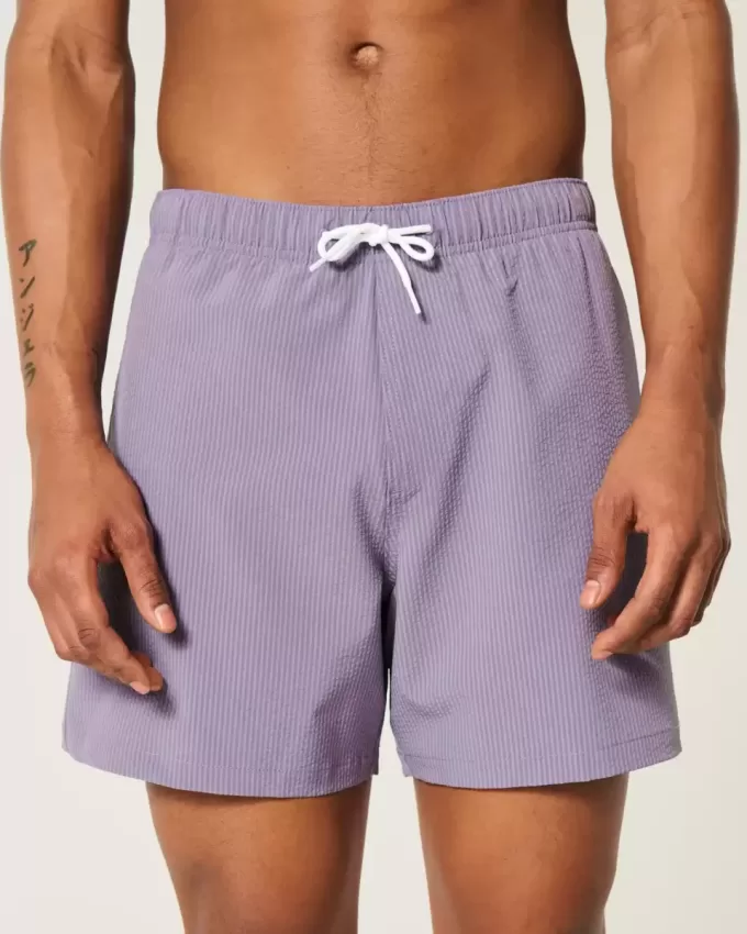 Mid-Thigh Seersucker Volley Swim Trunks