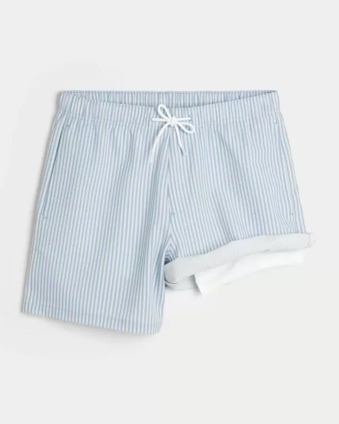 Mid-Thigh Seersucker Volley Swim Trunks