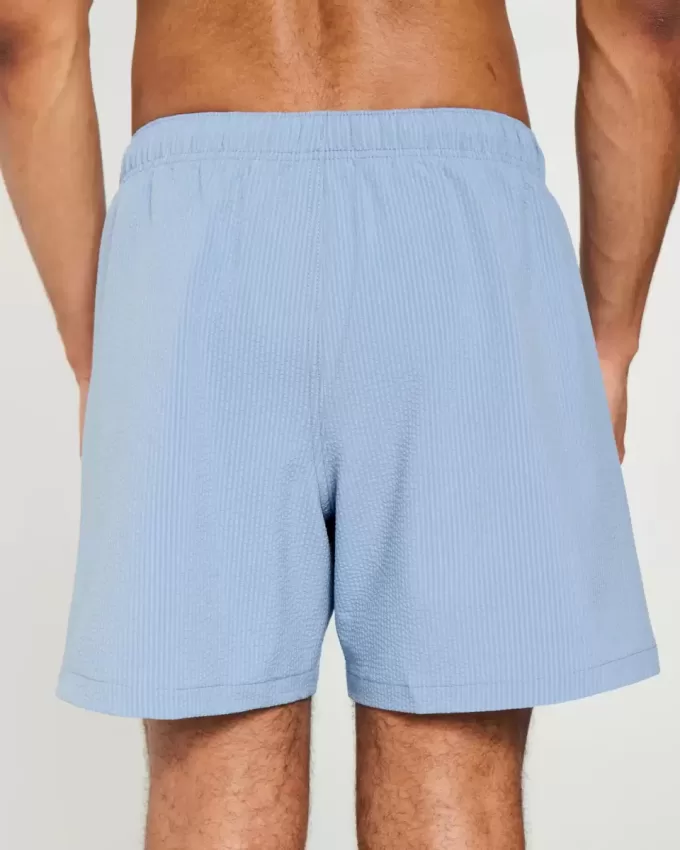 Mid-Thigh Seersucker Volley Swim Trunks