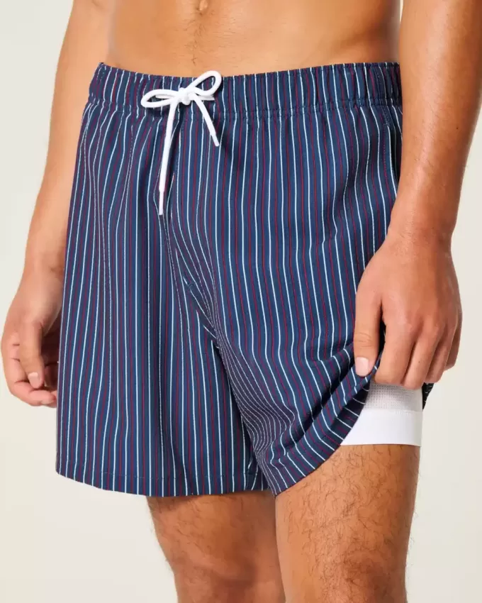 Mid-Thigh Seersucker Volley Swim Trunks