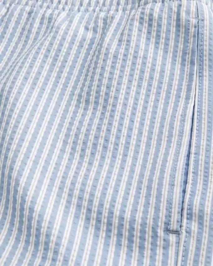 Mid-Thigh Seersucker Volley Swim Trunks