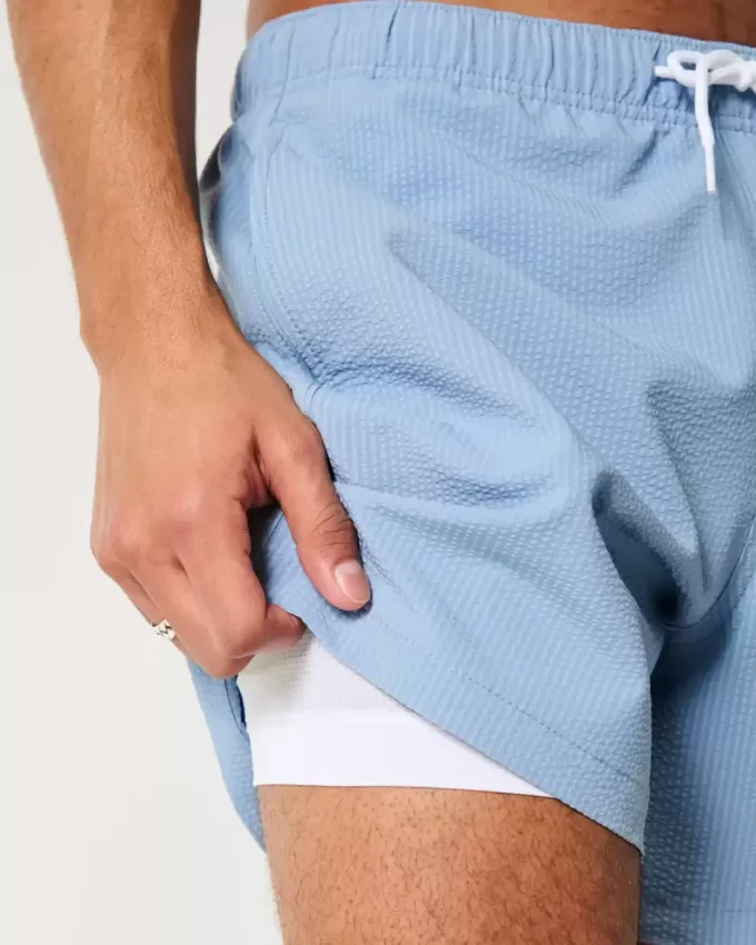Mid-Thigh Seersucker Volley Swim Trunks