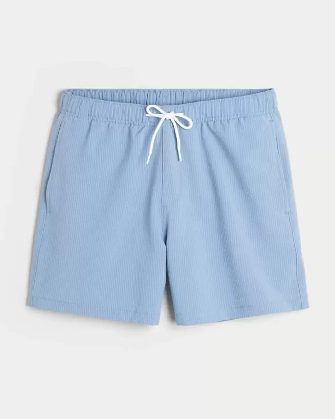 Mid-Thigh Seersucker Volley Swim Trunks
