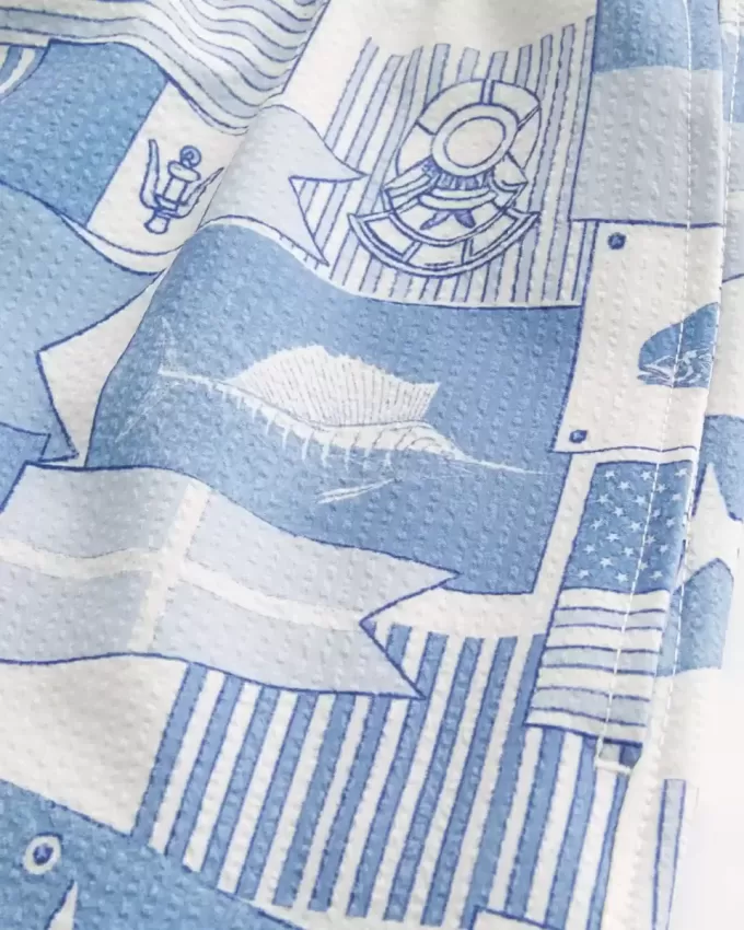 Mid-Thigh Seersucker Volley Swim Trunks