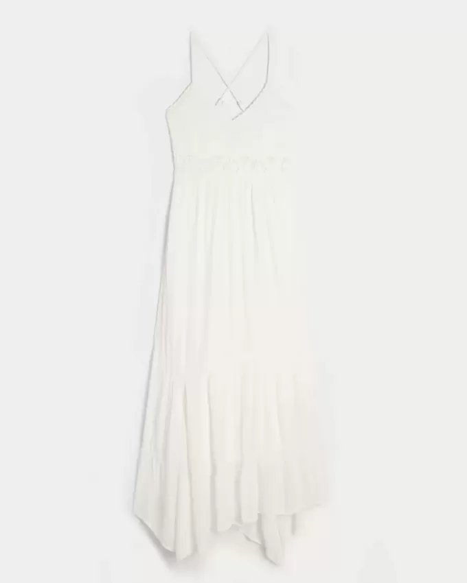 Mixed Fabric Crochet-Style Maxi Dress