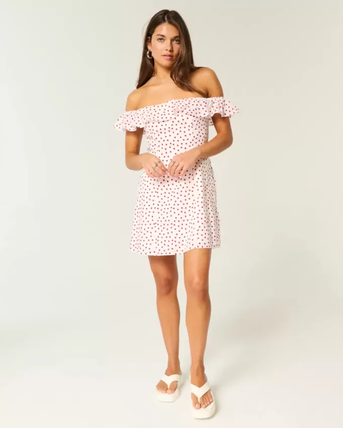 Off-the-Shoulder A-Line Ruffle Mini Dress