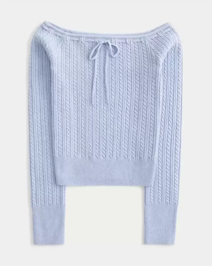 Off-the-Shoulder Cable-Knit Sweater
