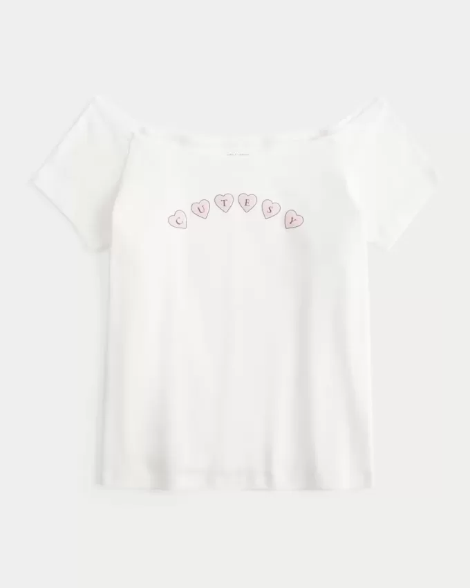 Off-the-Shoulder Cutesy Graphic Tee