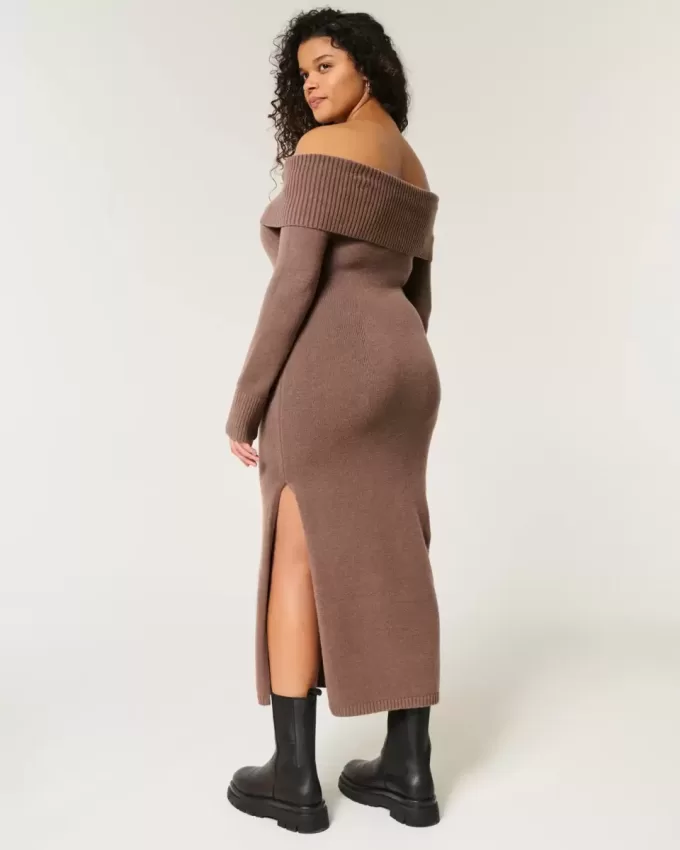 Off-the-Shoulder Midi Sweater Dress