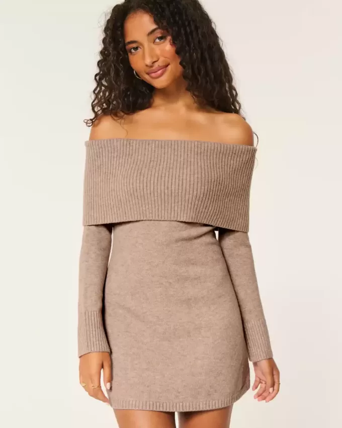 Off-the-Shoulder Skater Sweater Dress