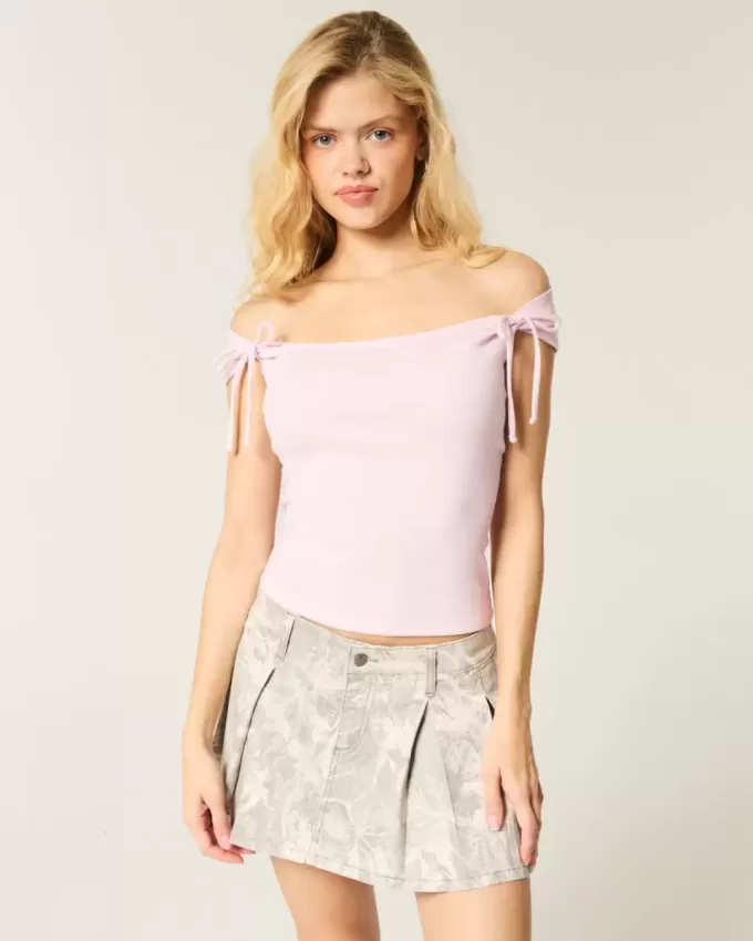 Off-the-Shoulder Tie Sleeve Top