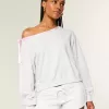 Off-the-Shoulder Tie Sweatshirt
