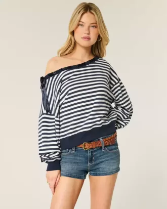 Off-the-Shoulder Tie Sweatshirt