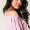Off-the-Shoulder Tie Sweatshirt