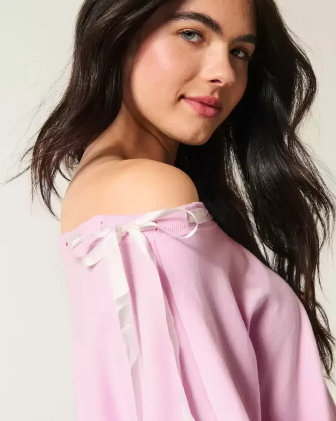 Off-the-Shoulder Tie Sweatshirt