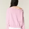 Off-the-Shoulder Tie Sweatshirt