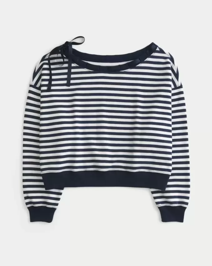 Off-the-Shoulder Tie Sweatshirt