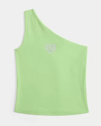 One-Shoulder Heart Graphic Tank