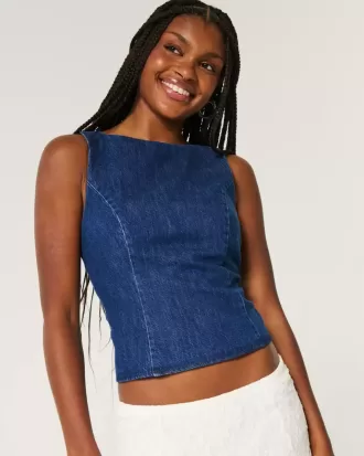 Open-Back Denim Blouse