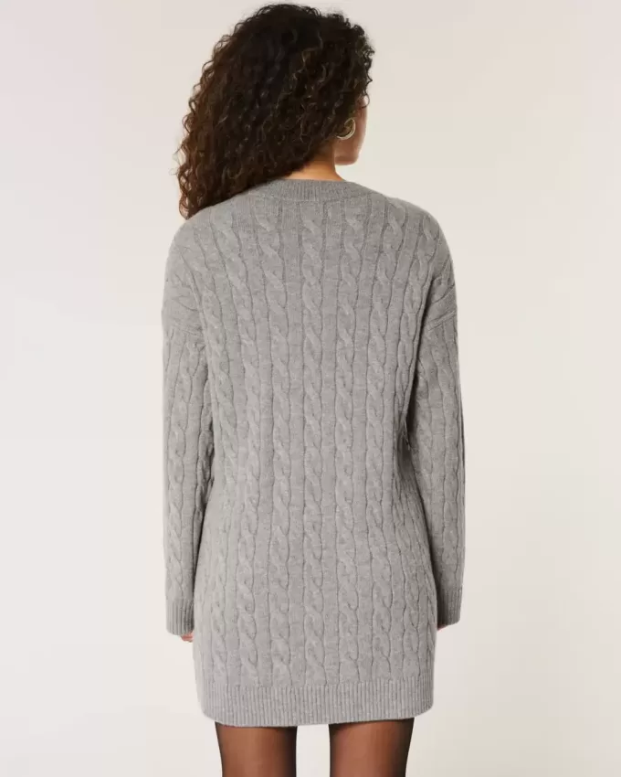 Oversized Cable-Knit Crew Sweater Dress