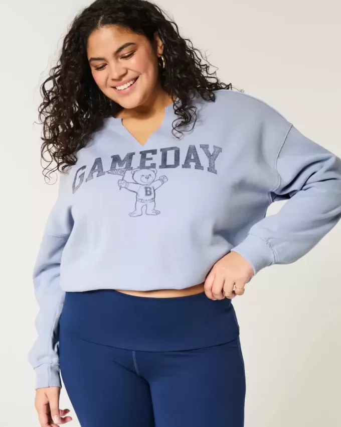 Oversized Gameday Graphic Notch-Neck Sweatshirt