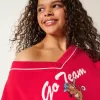 Oversized Go Team Graphic V-Neck Sweatshirt