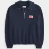 Oversized Half-Zip American Flag Graphic Sweater