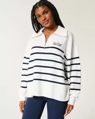 Oversized Half-Zip Graphic Sweater