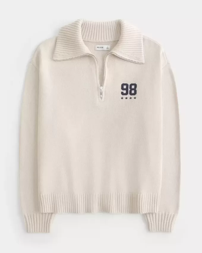 Oversized Half-Zip Graphic Sweater