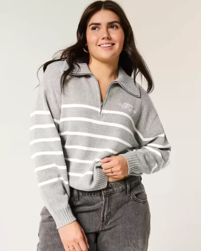Oversized Half-Zip Graphic Sweater