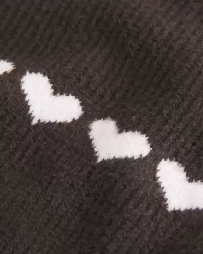 Oversized Heart Pattern Crew Sweater