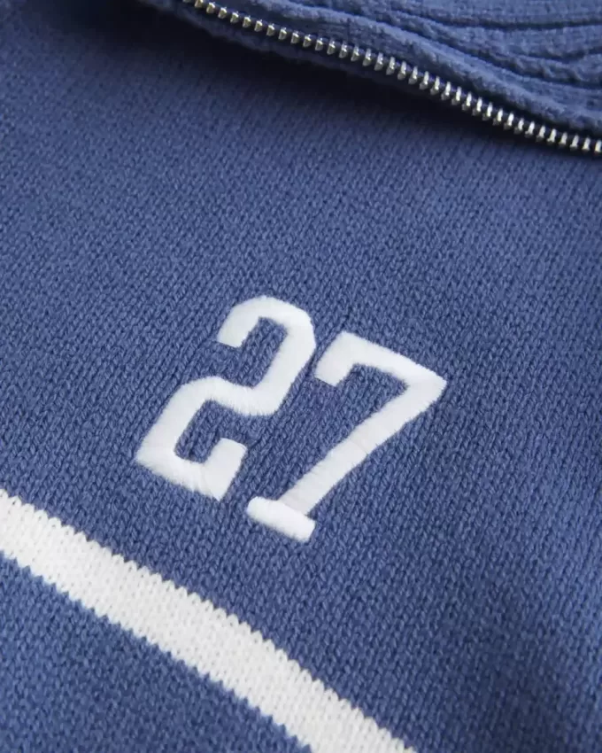 Oversized Number Graphic Half-Zip Sweater