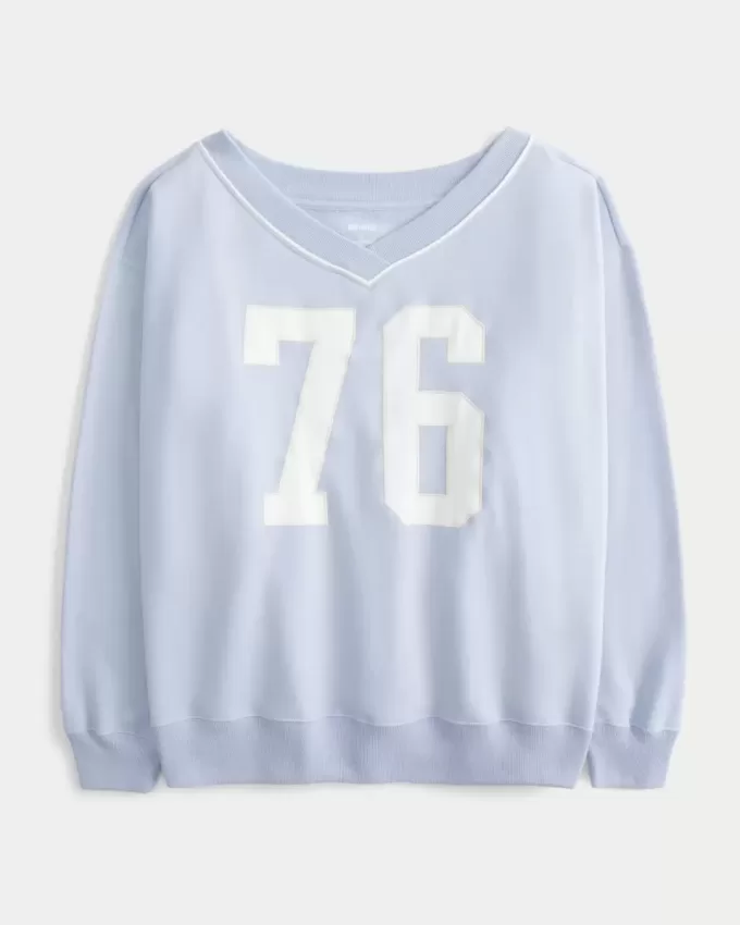 Oversized Number Graphic V-Neck Sweatshirt