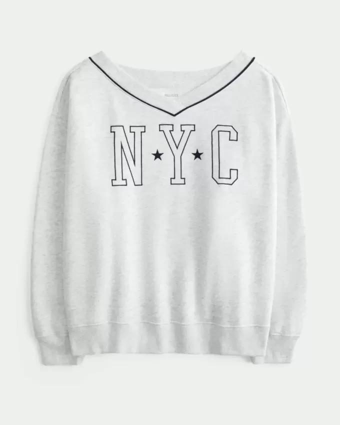 Oversized NYC Graphic V-Neck Sweatshirt