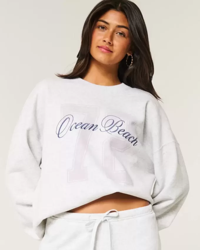 Oversized Ocean Beach Graphic Crew Sweatshirt