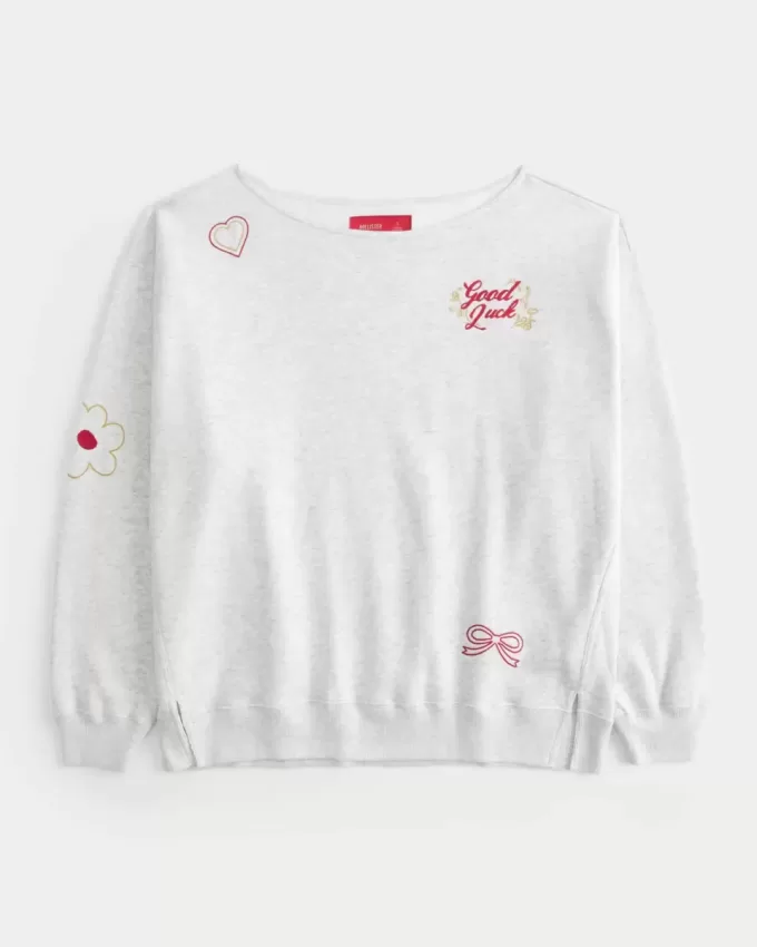Oversized Off-the-Shoulder Lunar New Year Graphic Sweatshirt