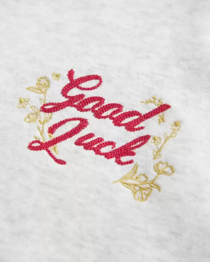 Oversized Off-the-Shoulder Lunar New Year Graphic Sweatshirt