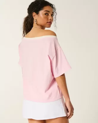 Oversized Off-the-Shoulder Varsity Floral Graphic Tee