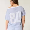 Oversized Off-the-Shoulder Varsity Graphic Jersey