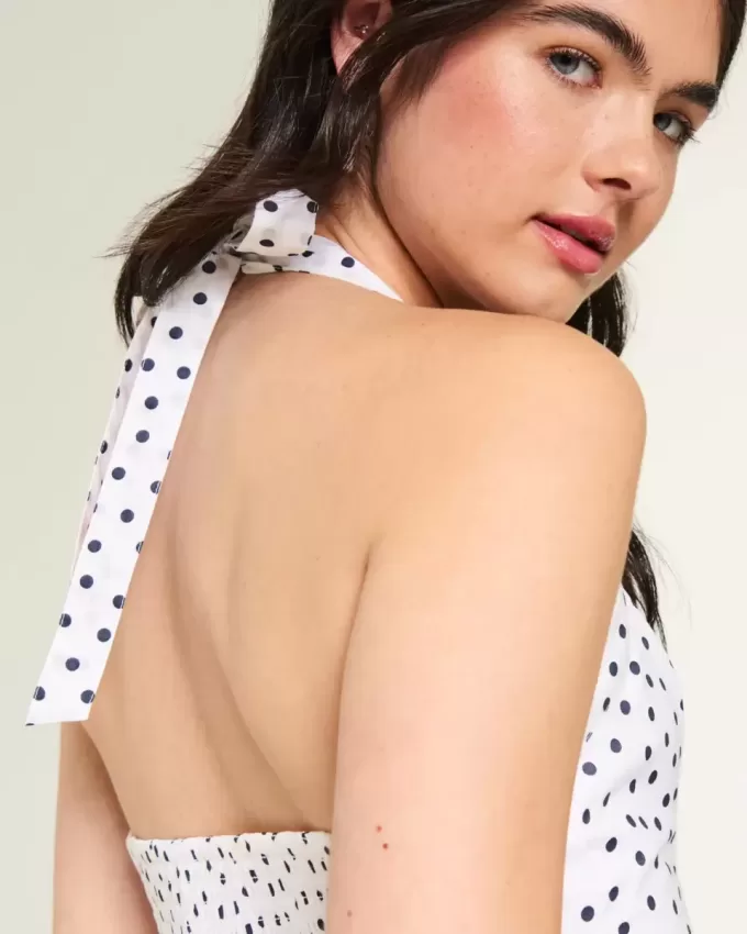 Pleated Open-Back Halter Top