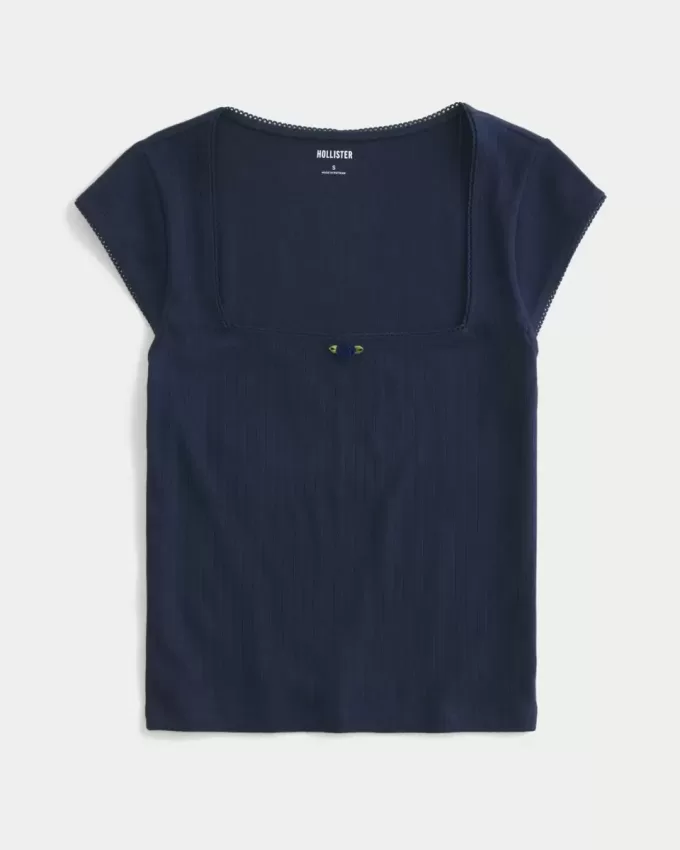 Pointelle Square-Neck Top