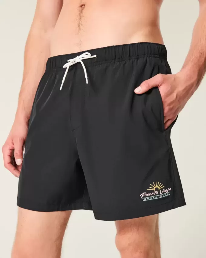 Puerto Viejo Graphic Mid-Thigh Volley Swim Trunks