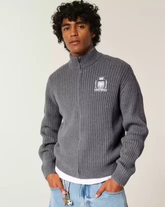 Relaxed Graphic Zip-Up Sweater